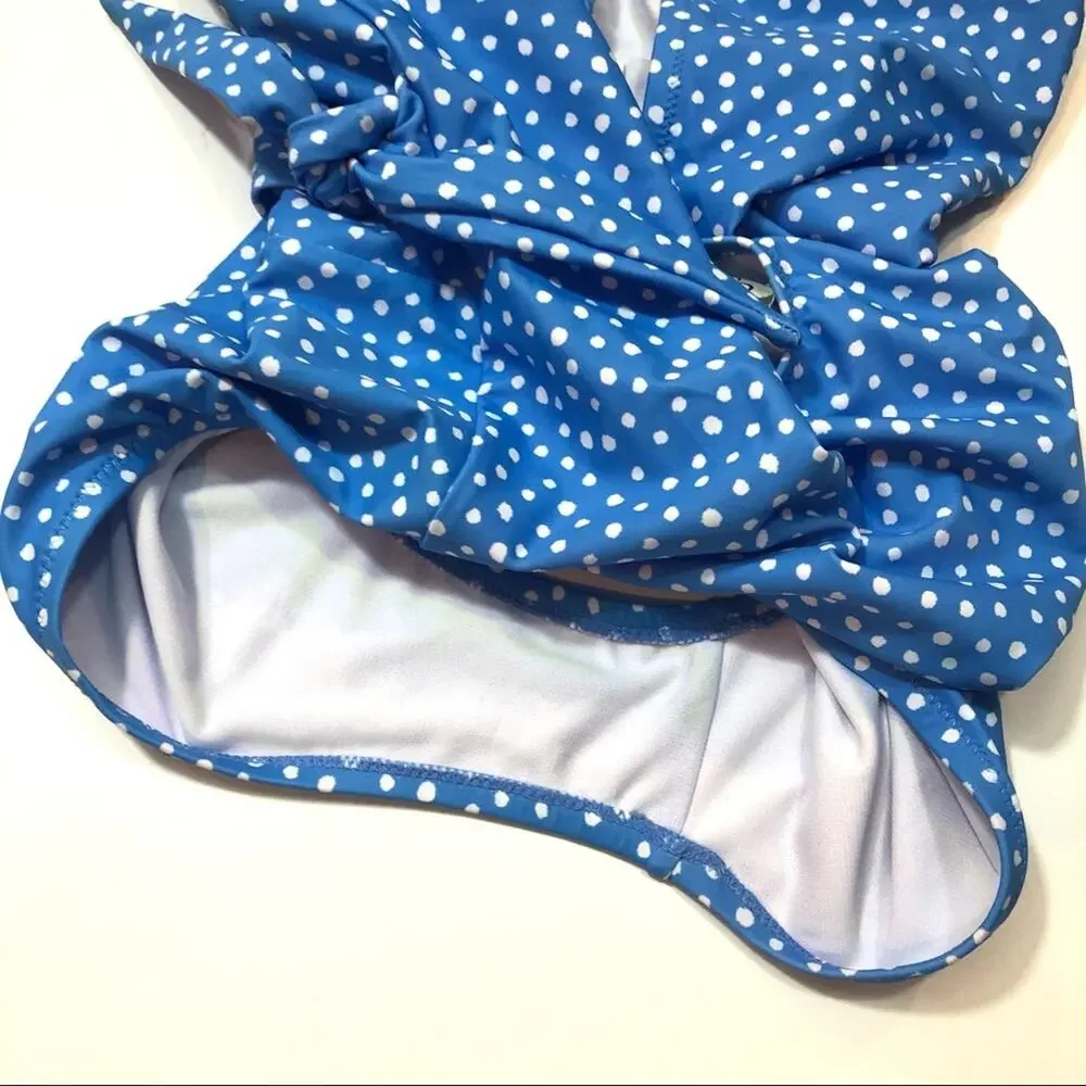 Jessica Simpson blue polka dot One-Piece Swimsuit